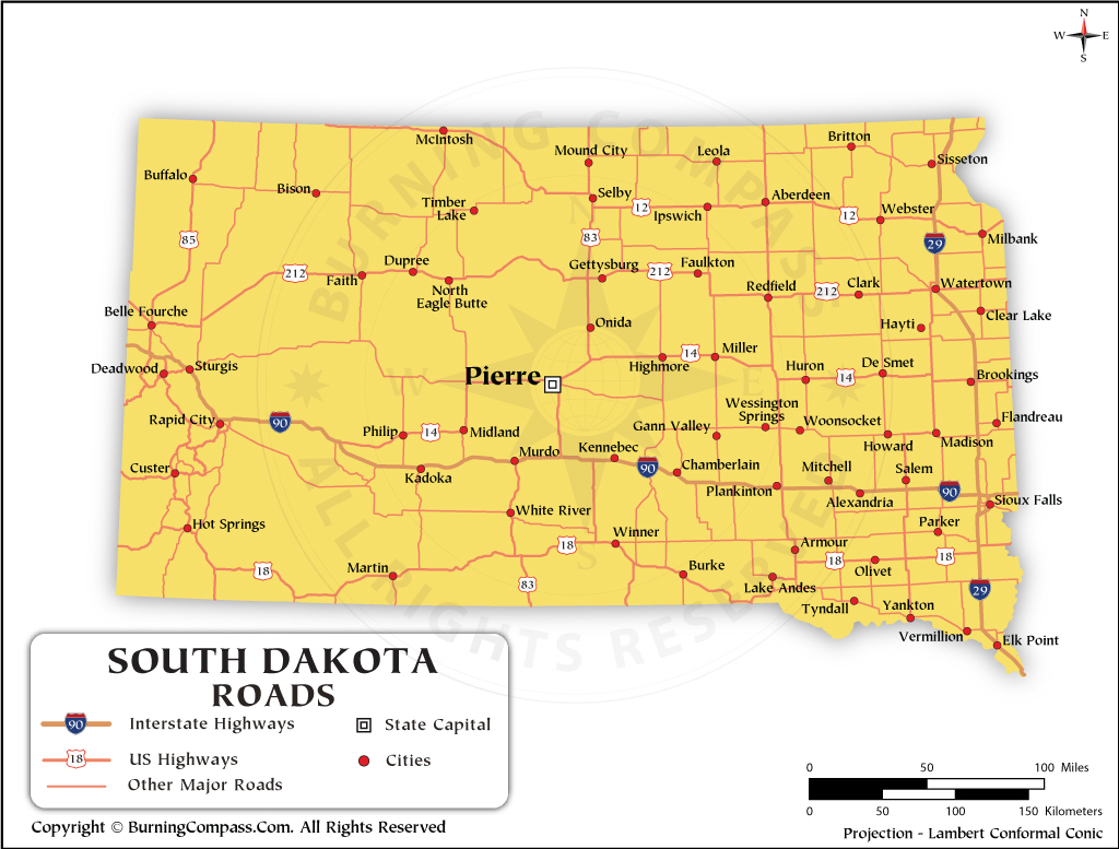 South Dakota Road Map With Interstate Highways And Us Highways | Road Map of South Dakota USA