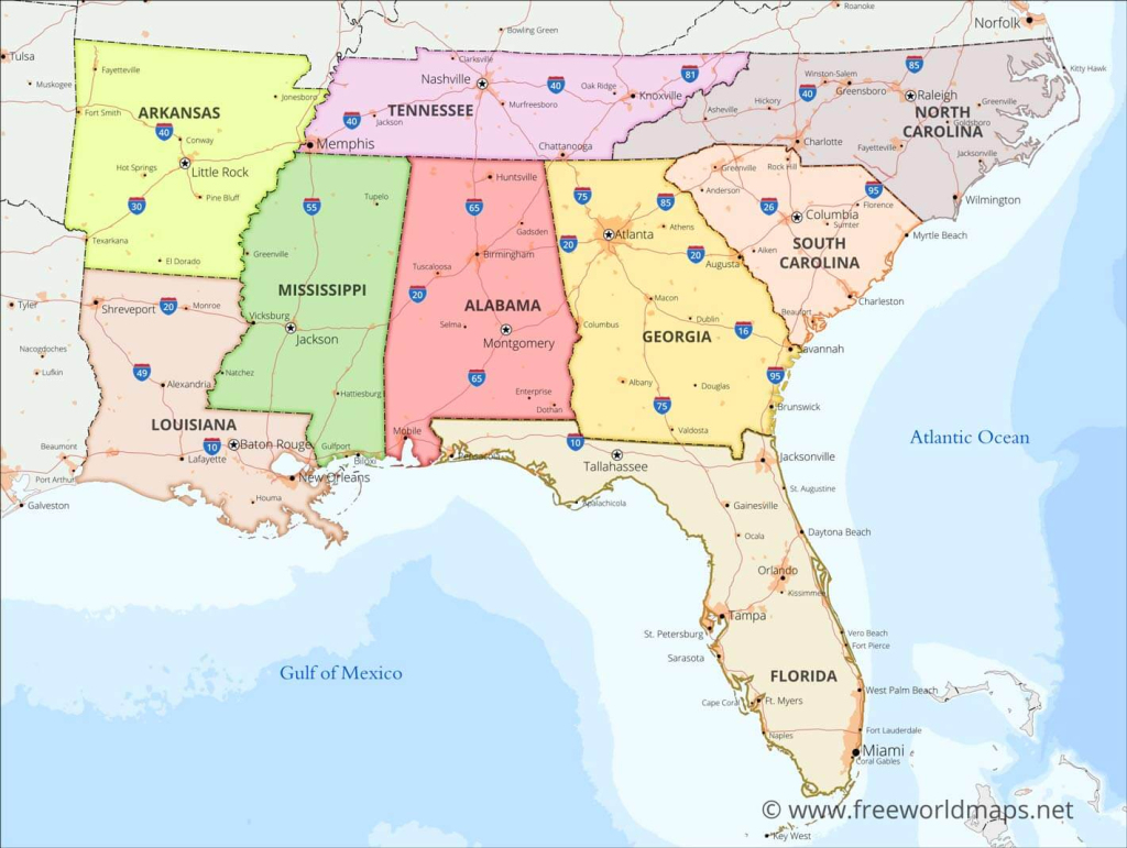 Southeast Us Maps | Map of South East USA