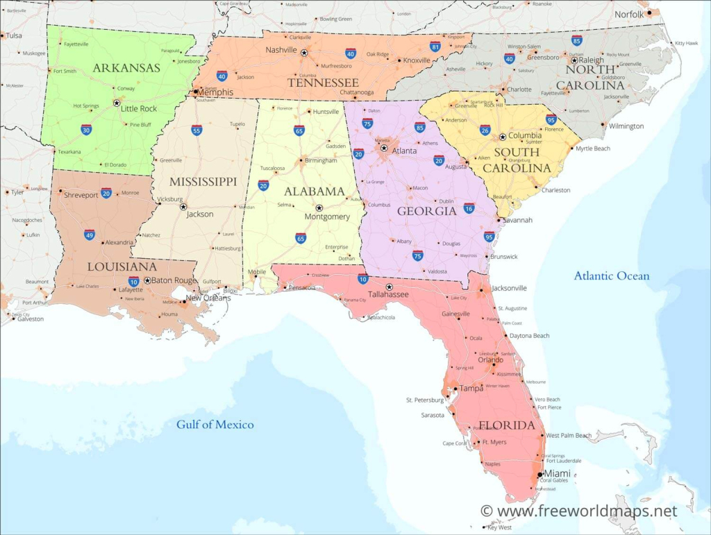 Southeastern Us Political Map -Freeworldmaps | Map of Southeast USA States