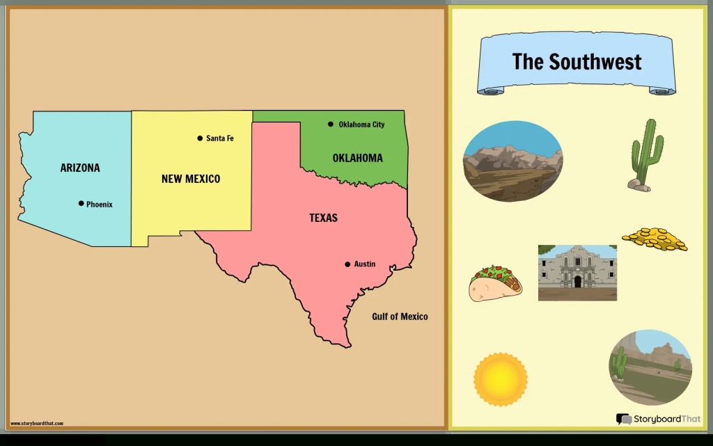 Southwest Region Map: States And Capitals - Storyboard That | Map Of Southwest Usa States