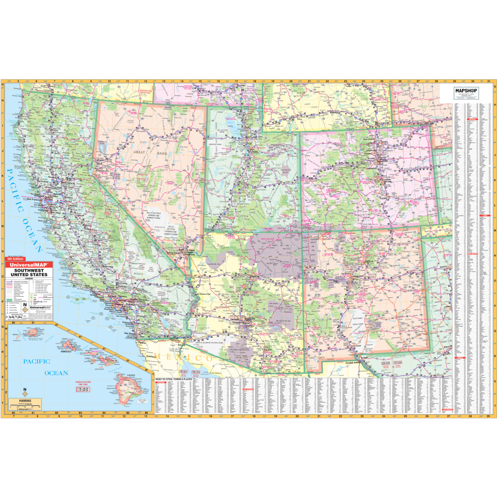 Southwest United States Regional Wall Mapkappa - The Map Shop | Highway Map Of Southwest Usa