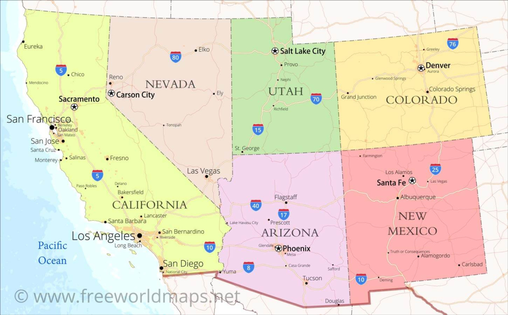 Southwestern Us Political Map -Freeworldmaps | Map of Southwest USA with Cities