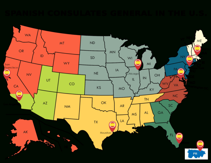 Map of USA in Spanish