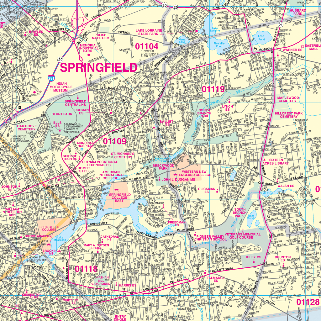 Springfield, Ma Wall Mapkappa - The Map Shop | Map Of Springfield Massachusetts Usa