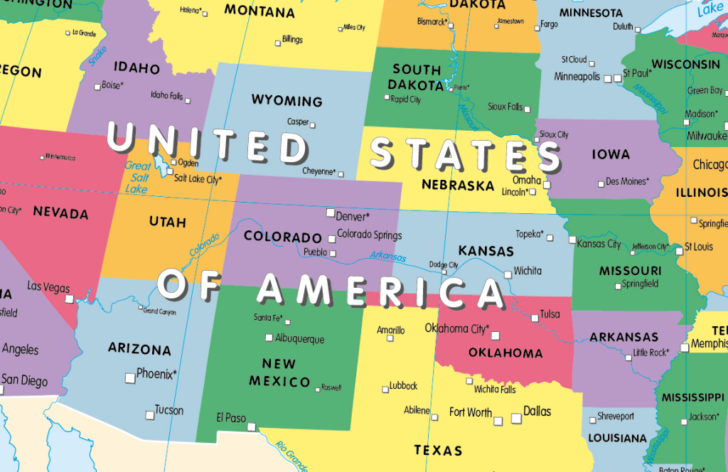 Map of USA and Canada with States and Provinces