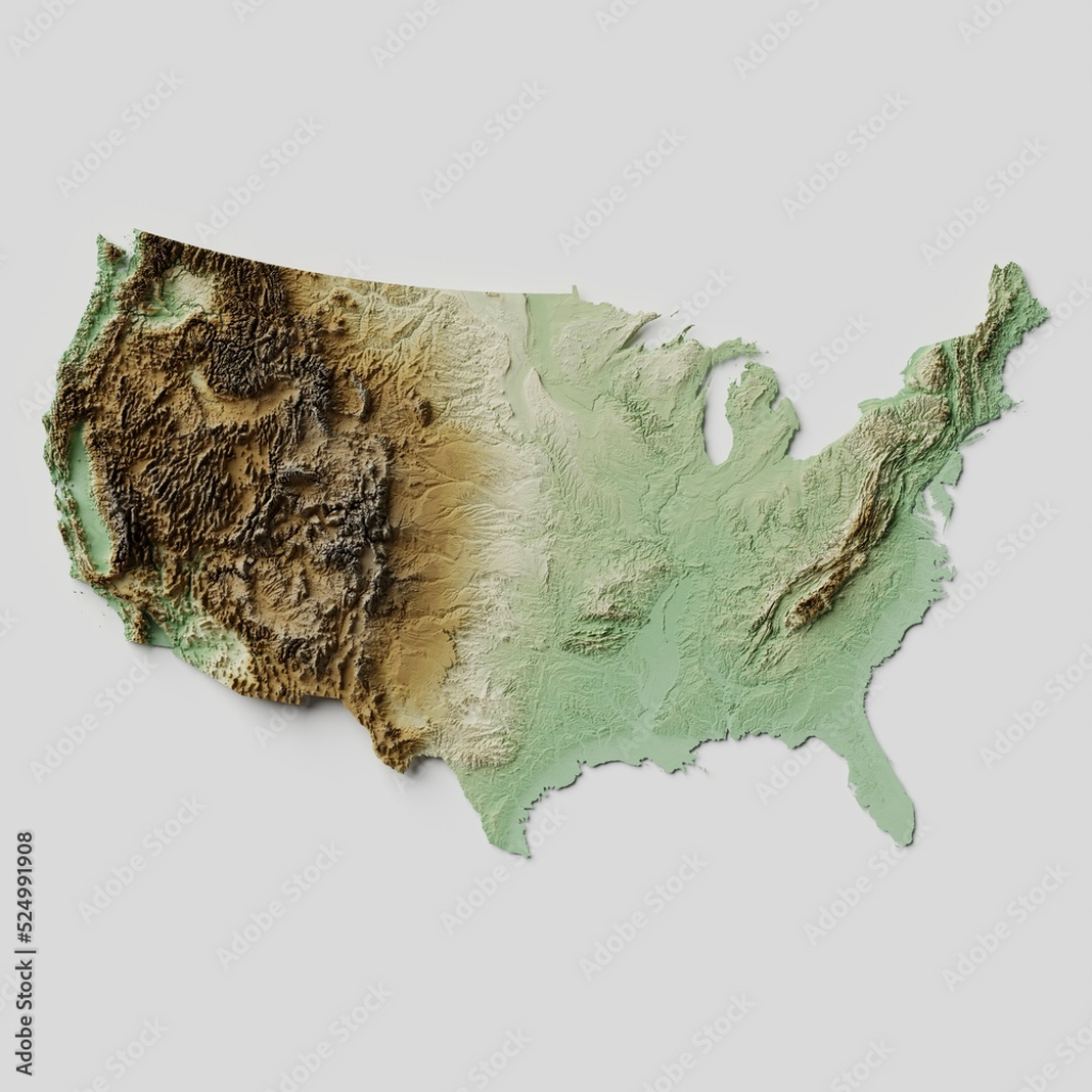 Stock-Illustration „Contiguous United States Of America | 3D Topographic Map Of Usa