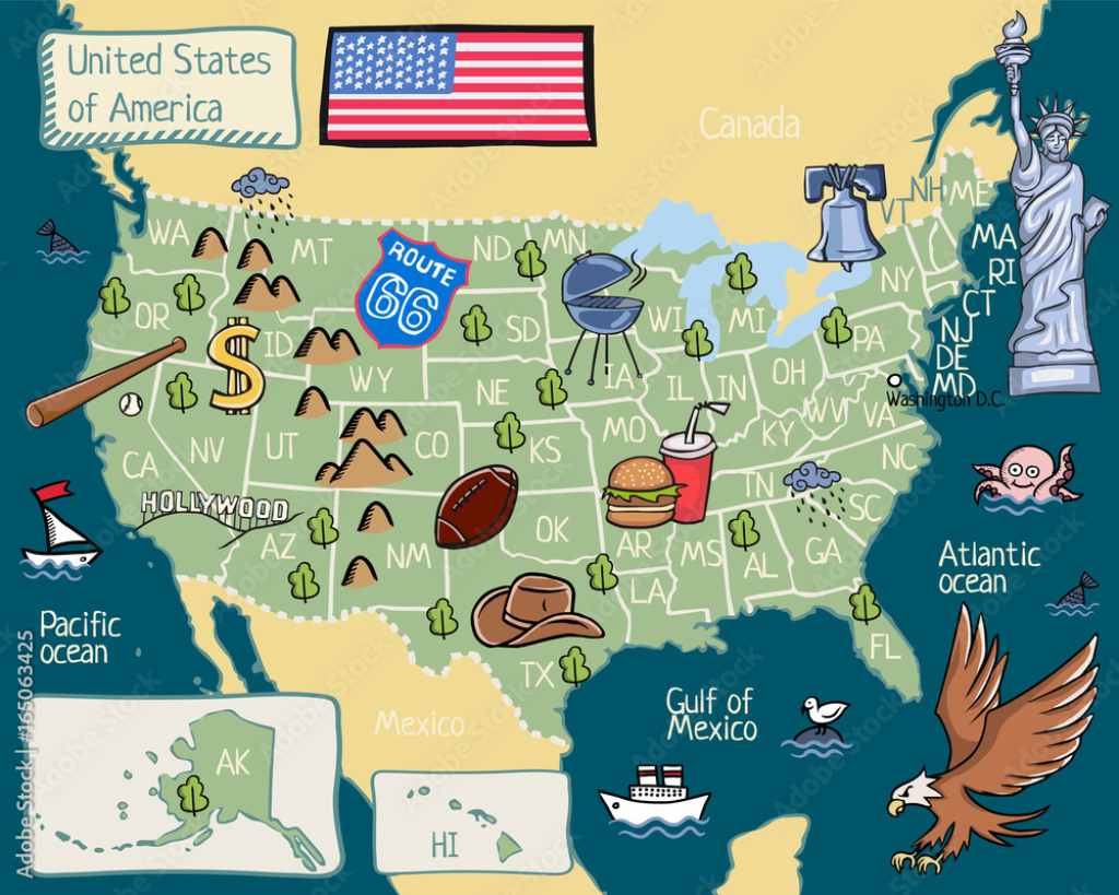 Stock-Vektorgrafik „Cartoon Map Of Usa“ | Adobe Stock | Cartoon Map Of The Usa