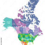 Stock Vektorgrafik „Colored Map Of United States, Canada And | Map Of USA And Canada And Mexico