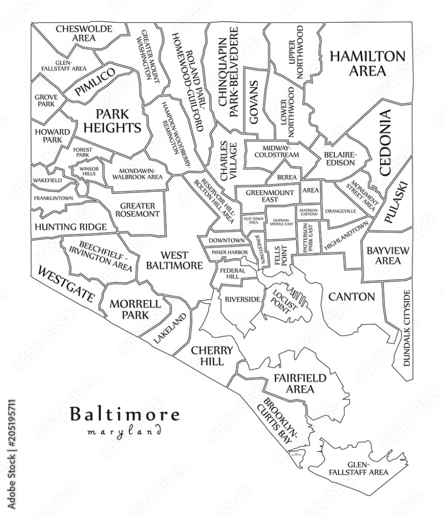 Stock-Vektorgrafik „Modern City Map - Baltimore Maryland City Of | Map of Baltimore Maryland USA