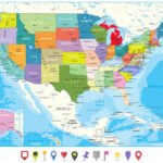 Stock Vektorgrafik „Political Map Of Usa And Flat Map Pointers | Flat Map Of The USA