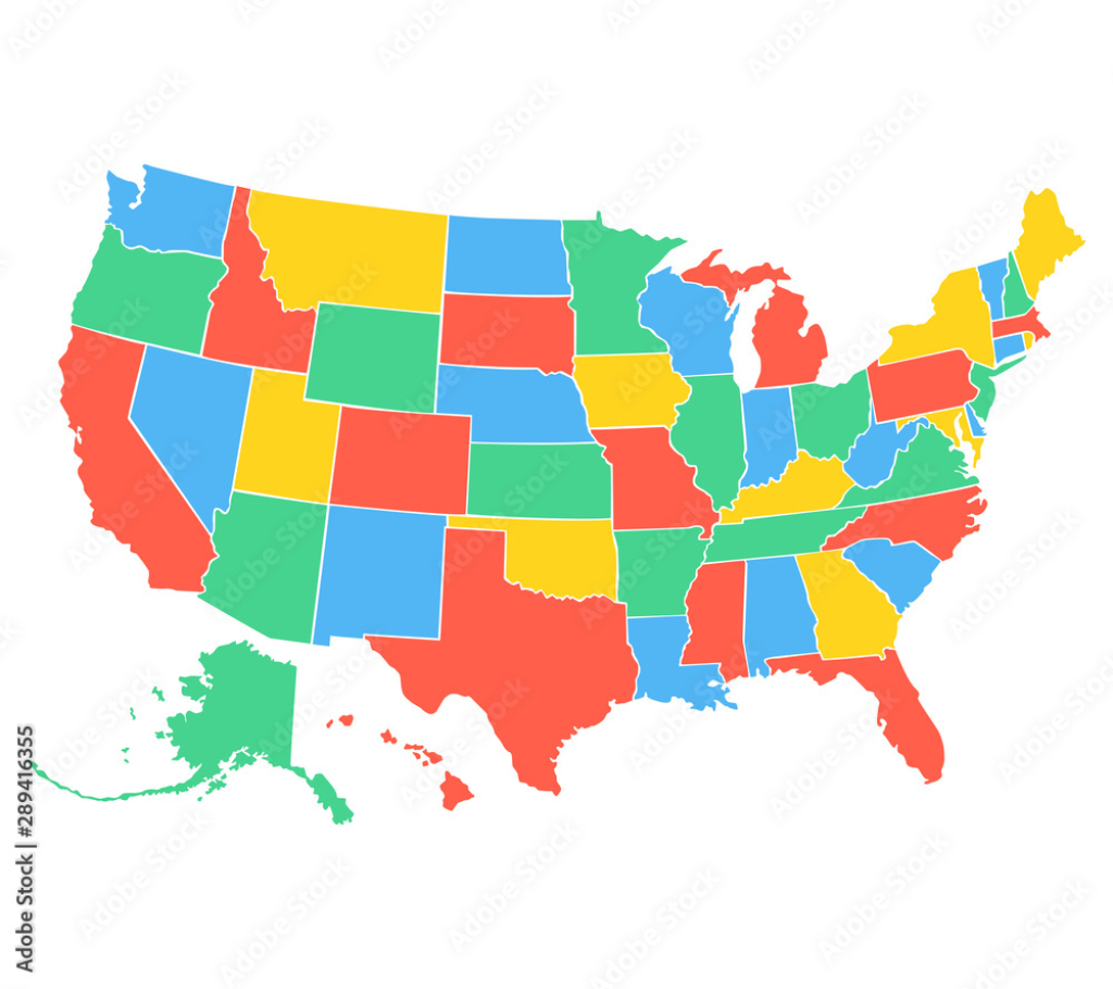 Stock-Vektorgrafik „Political Map Of Usa, United States Of America | Map Of Usa With Colors