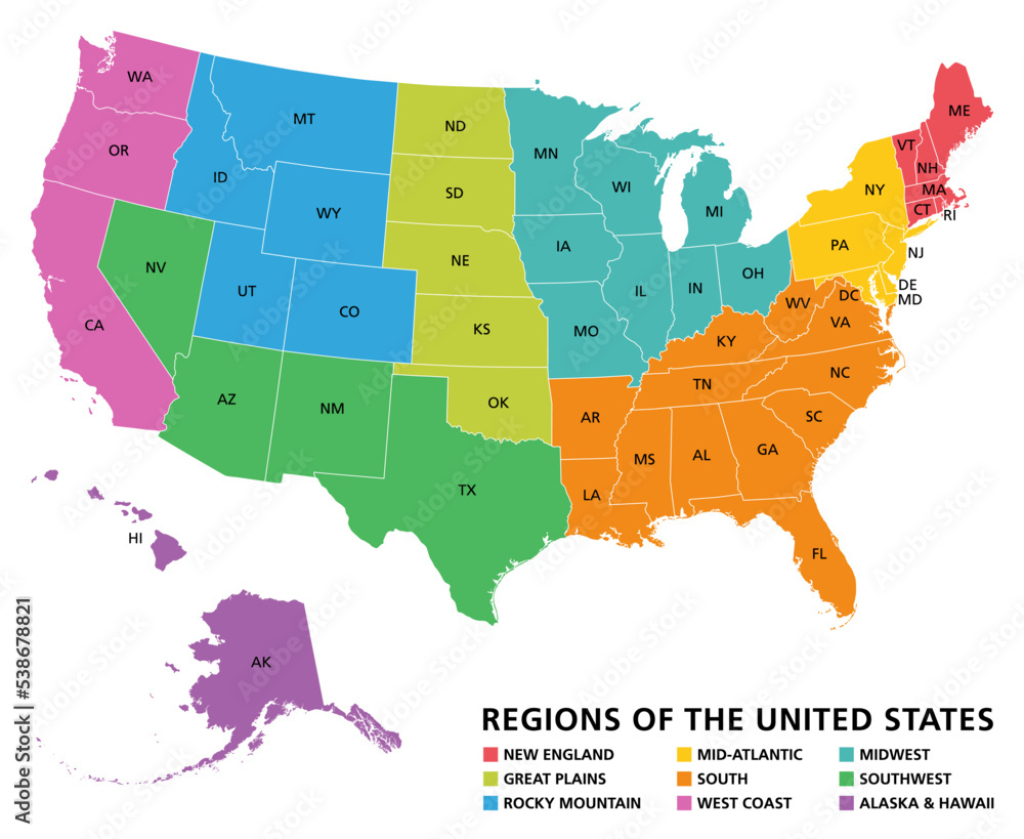 Stock-Vektorgrafik „Regions Of The United States Of America | Map of Mid West USA