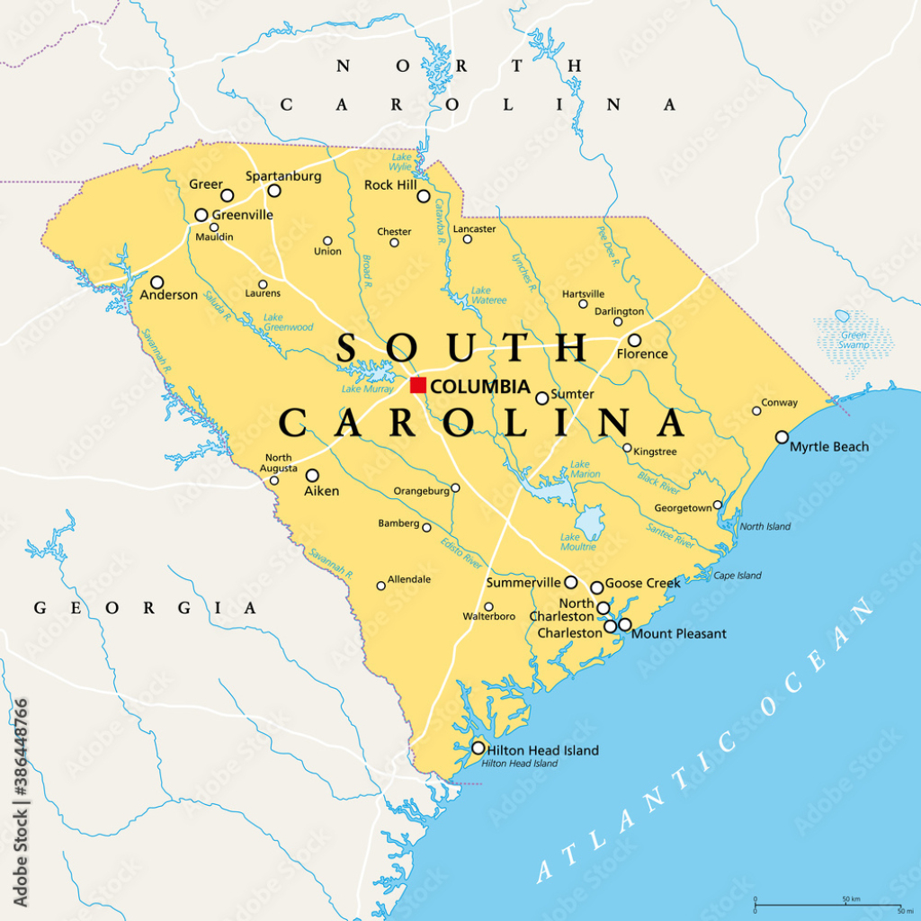 Stock-Vektorgrafik „South Carolina, Sc, Political Map, With The | Map of South Carolina USA with Cities