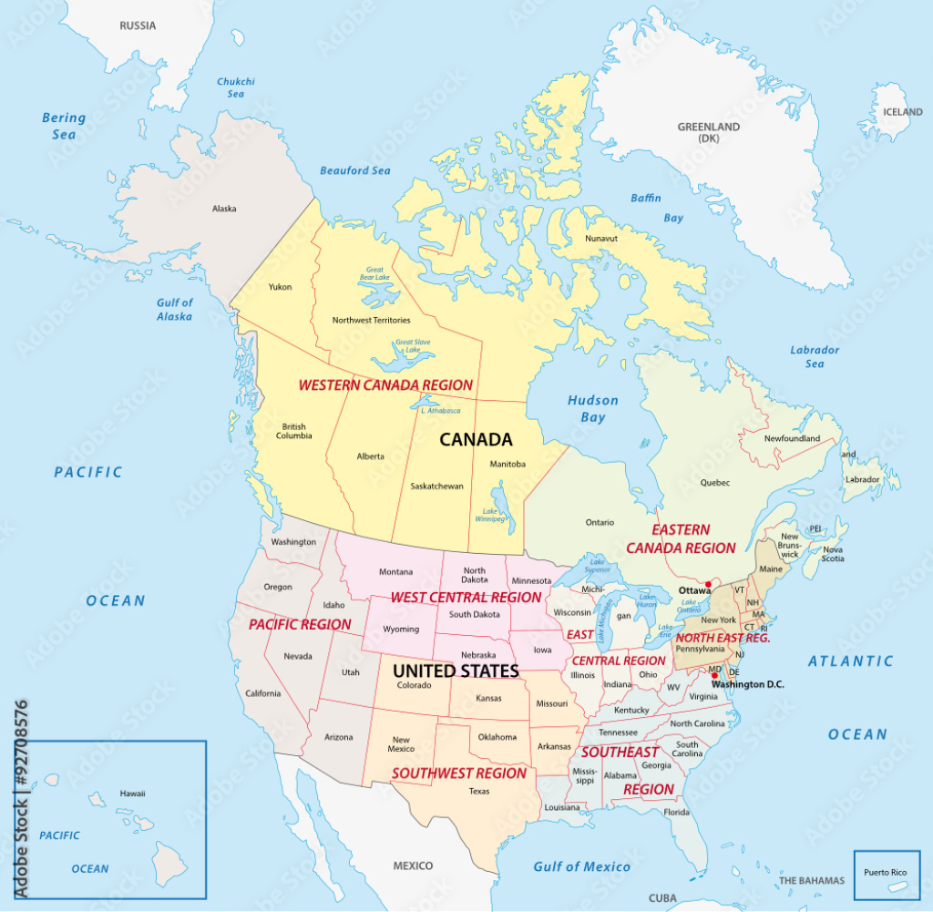 Stock-Vektorgrafik „United States And Canada Regional Map“ | Adobe | States Of Usa And Canada Map