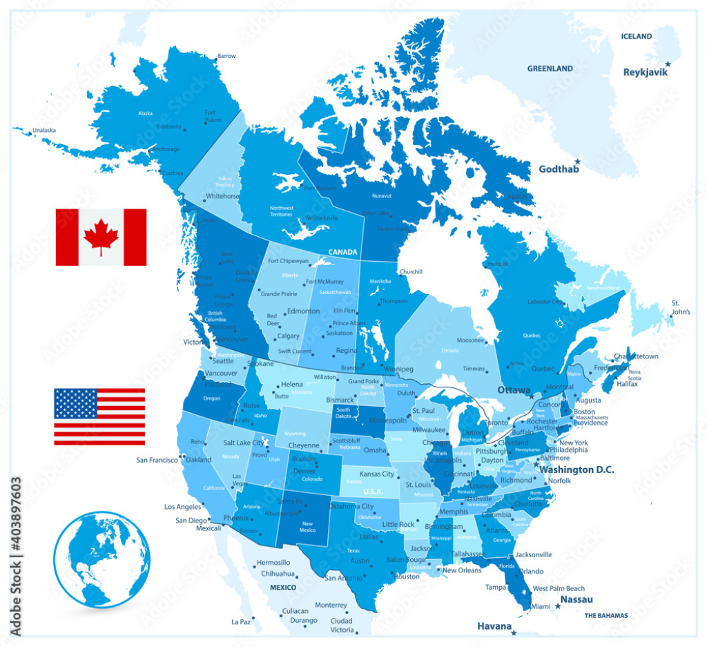 Stock-Vektorgrafik „Usa And Canada Large Detailed Political Map In | Political Map of USA and Canada
