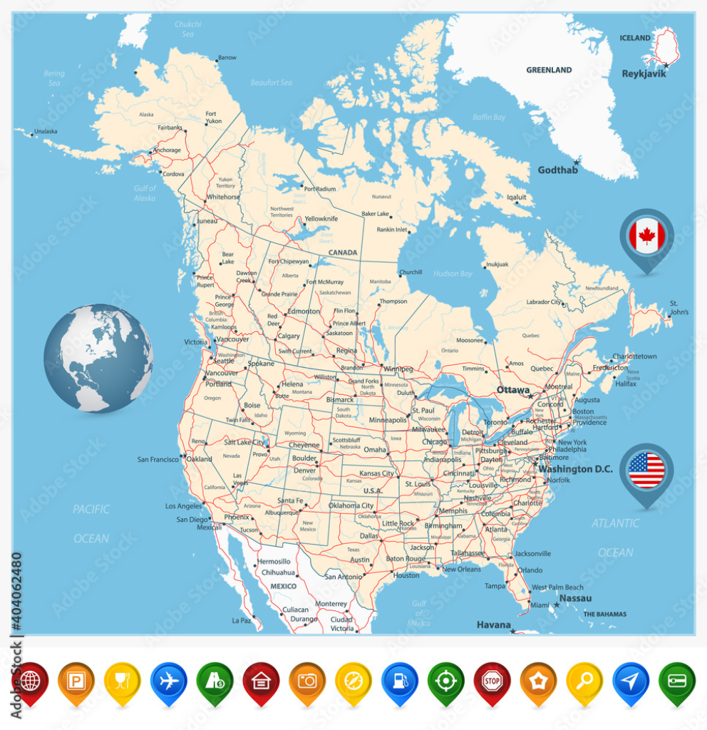 Stock-Vektorgrafik „Usa And Canada Large Road Map With Map | Map Of Canada And Usa