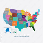 Stock Vektorgrafik „Usa Map In Color With Name Of Countries,United | Flat Map Of The USA