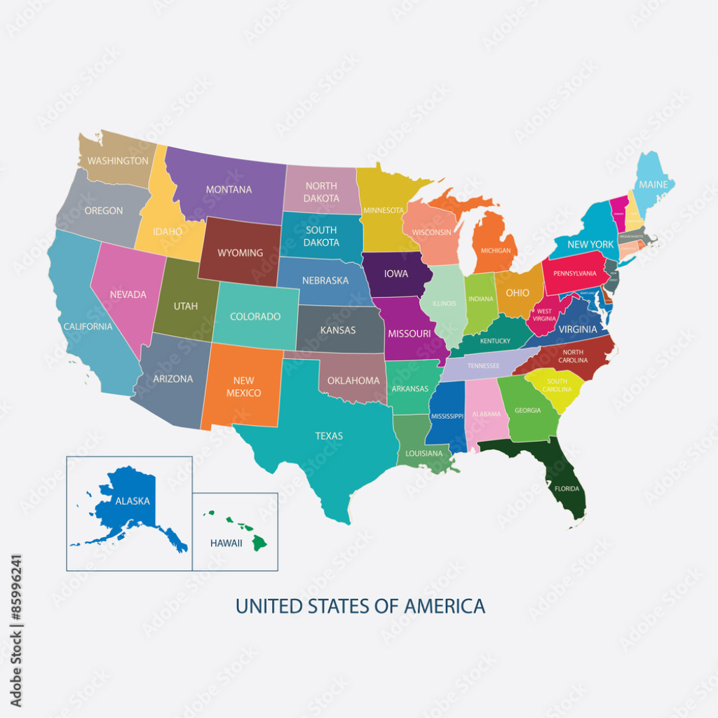 Stock-Vektorgrafik „Usa Map In Color With Name Of Countries,United | Map of USA in Color
