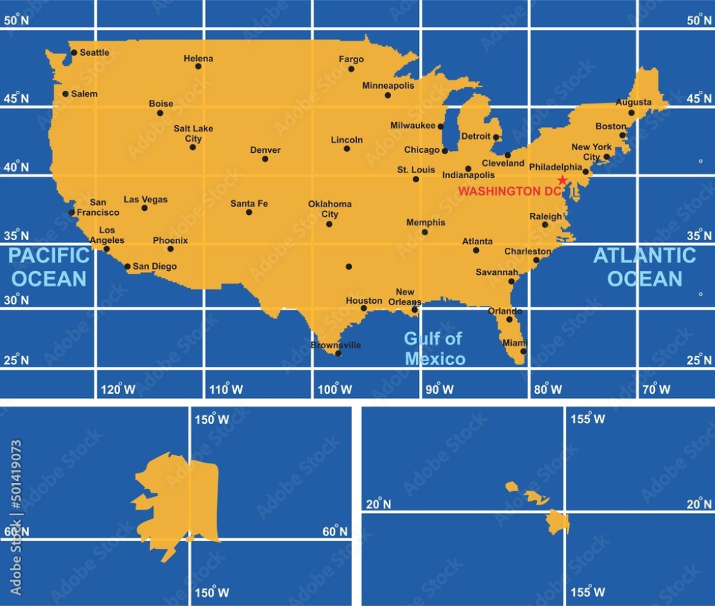 Stock-Vektorgrafik „Usa Map Infographic Diagram With All | Map of USA Latitude Longitude