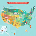 Stock Vektorgrafik „Usa Tourist Map With Famous Landmarks And | Map Of USA With Landmarks