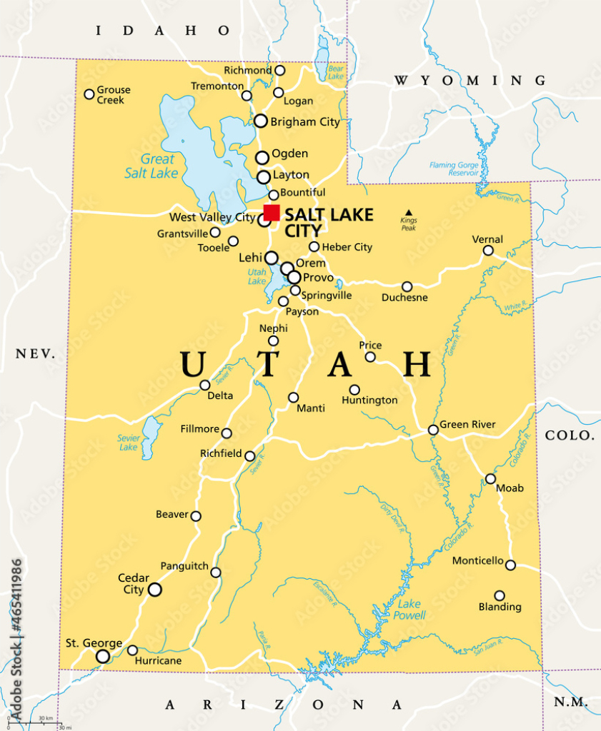 Stock-Vektorgrafik „Utah, Ut, Political Map, With The Capital Salt | Salt Lake City on the Map of USA