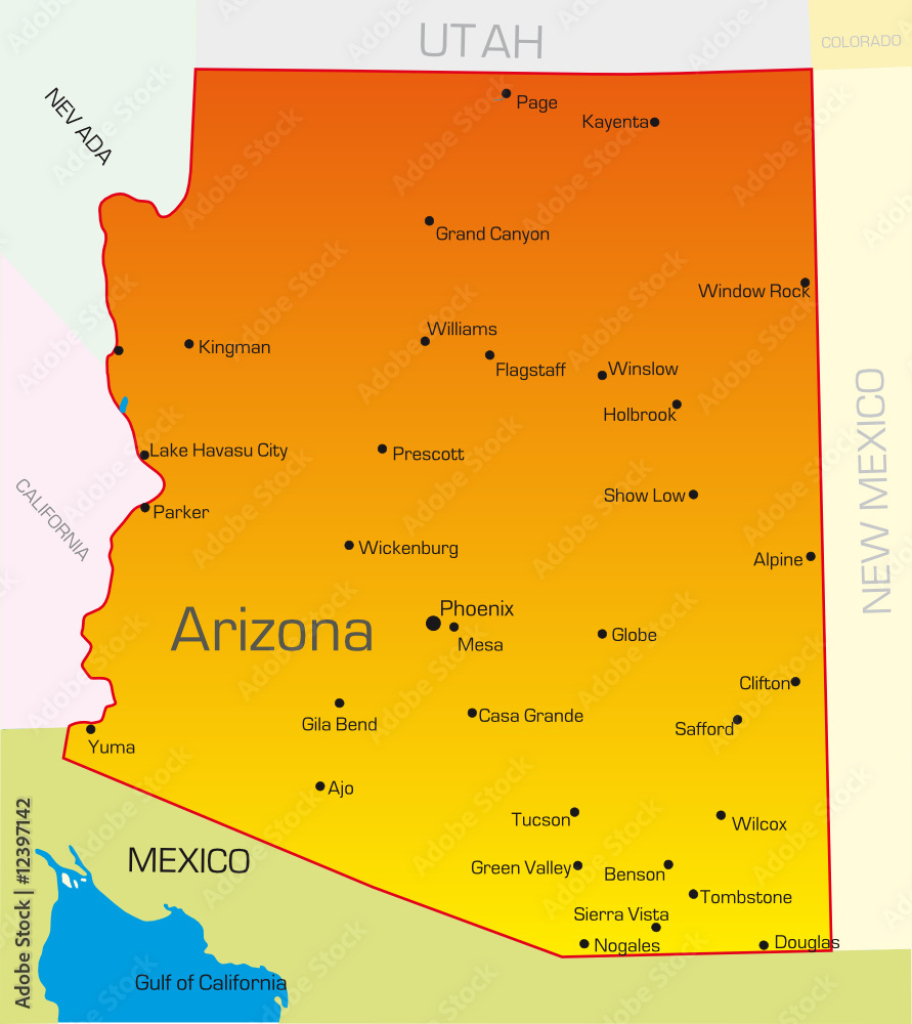 Stock-Vektorgrafik „Vector Color Map Of Arizona State. Usa | Map Of Arizona Usa