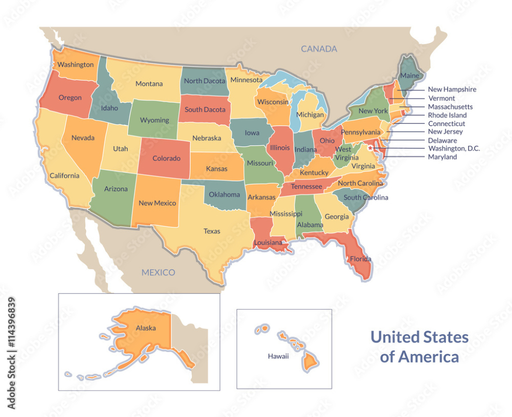 Stock-Vektorgrafik „Vector Political Map Of Usa With All 50 States | Map Of Usa Showing All The States