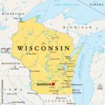 Stock Vektorgrafik „Wisconsin, Wi, Political Map, With The Capital | State Map Of Wisconsin Usa