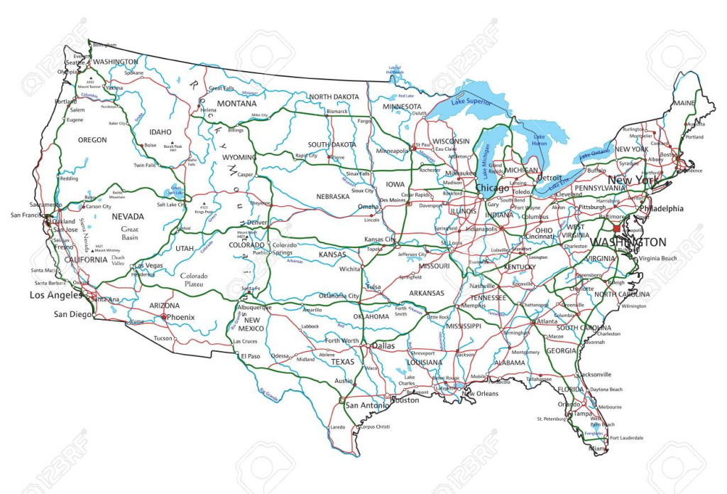 Straßen- Und Autobahnkarte Der Vereinigten Staaten Von Amerika | Interstate Road Map of USA