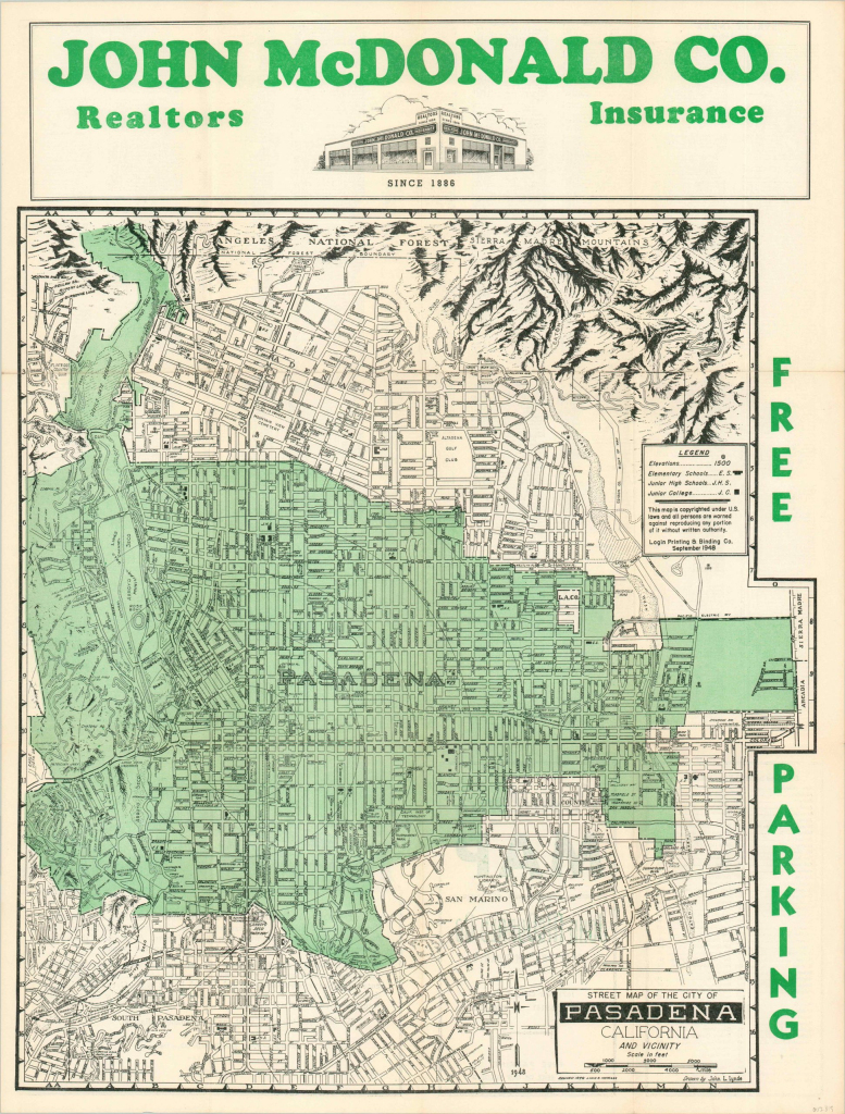Street Map Of The City Of Pasadena California And Vicinity | Map Of Pasadena California Usa