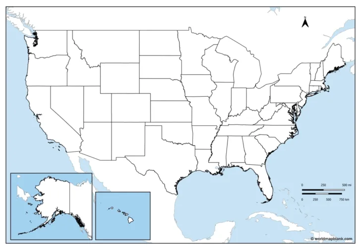 Printable Outline Map of USA