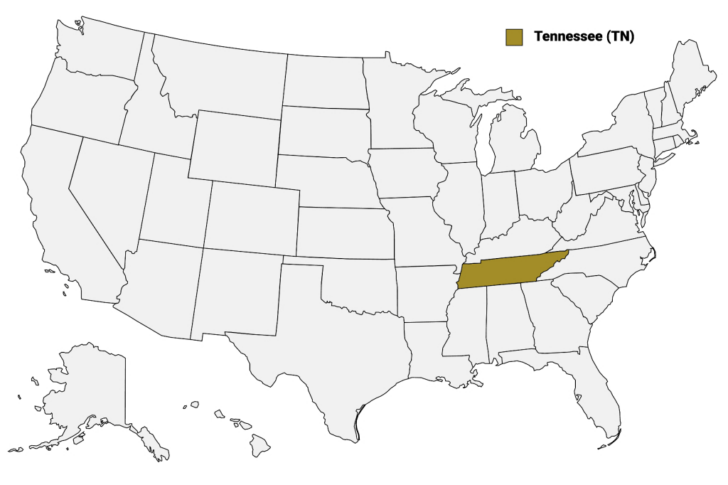 Tennessee on Map of USA