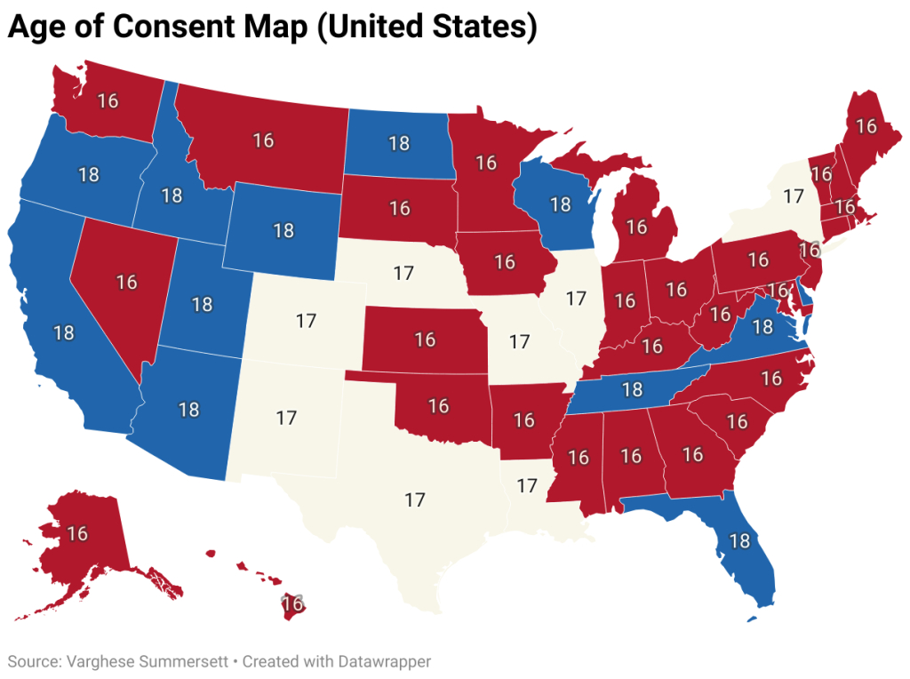 The Age Of Consentstate Across The United States | Age Of Consent Usa Map