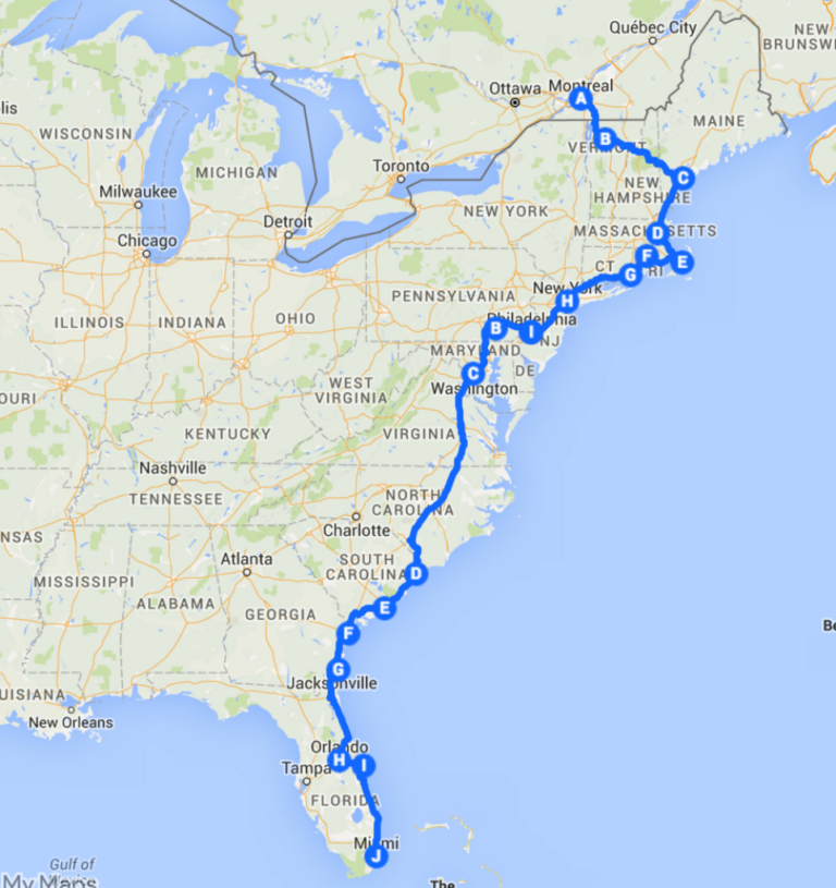 Road Map Of East Coast Of USA - Printable US Maps