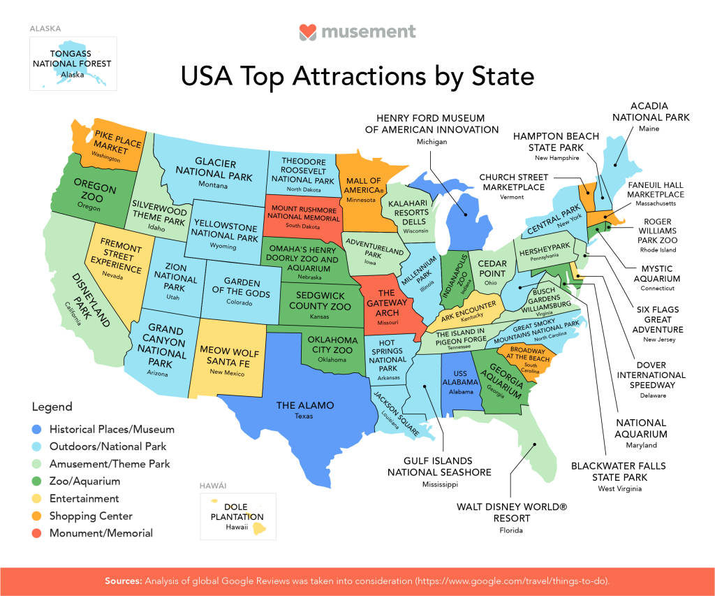 The Most Popular Attraction In Each State In The Us | Musement Blog | Map of Attractions in USA