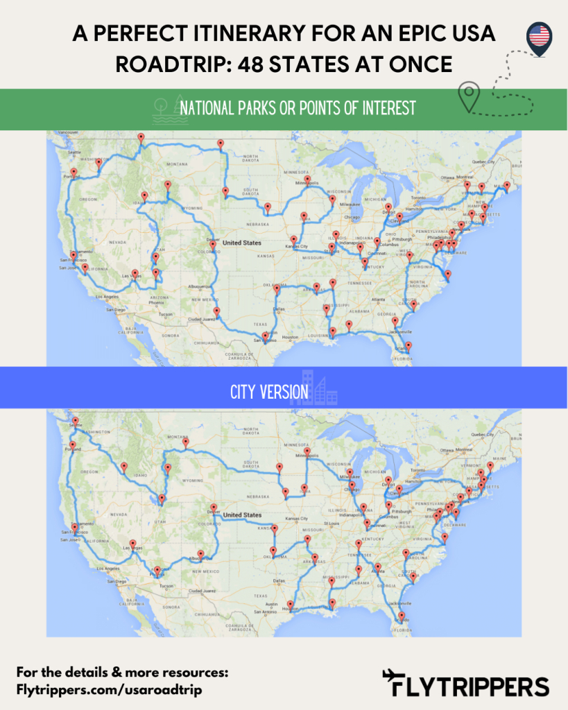 The Perfect Itinerary For An Epic Usa Roadtrip (48 States At Once | Road Trip Map Of Usa