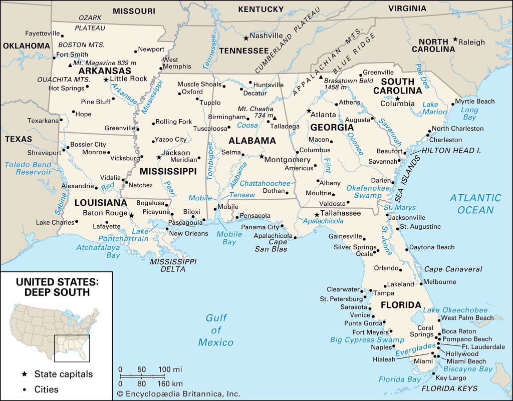 The South | Definition, States, Map, &amp;amp; History | Britannica | Map of the South USA