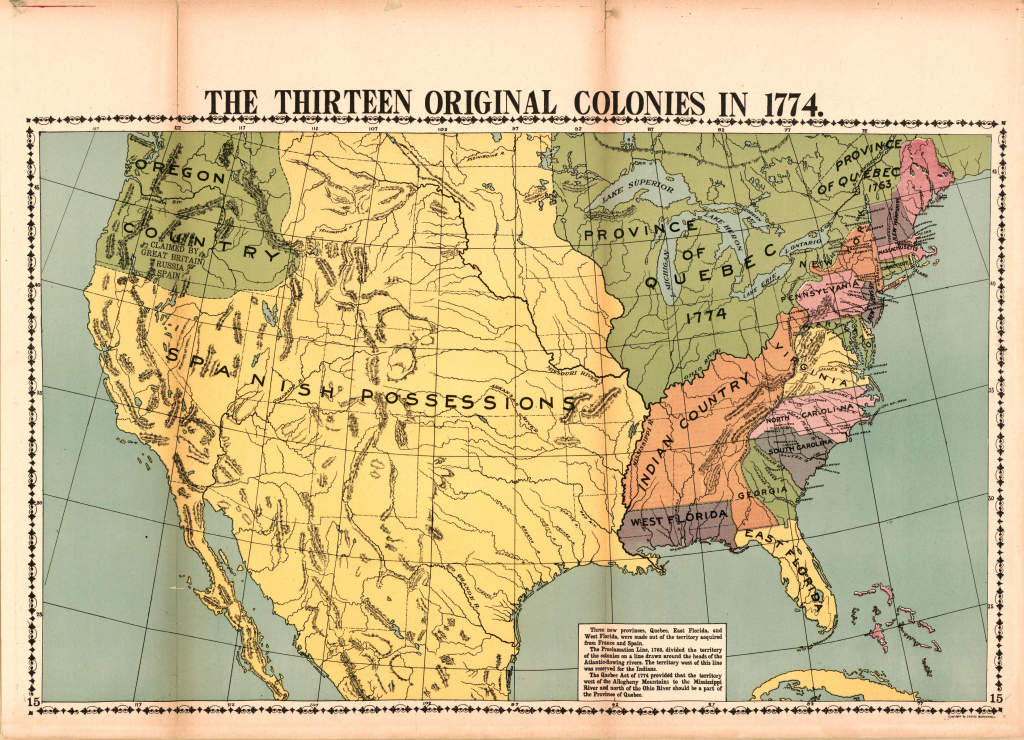 The Thirteen Original Colonies In 1774 | Library Of Congress | 13 Colonies Of Usa Map