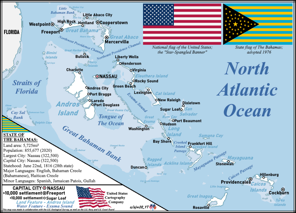 The U.s. State Of The Bahamas - The New Colossus Tl : R/Imaginarymaps | Map Of Usa And Bahamas