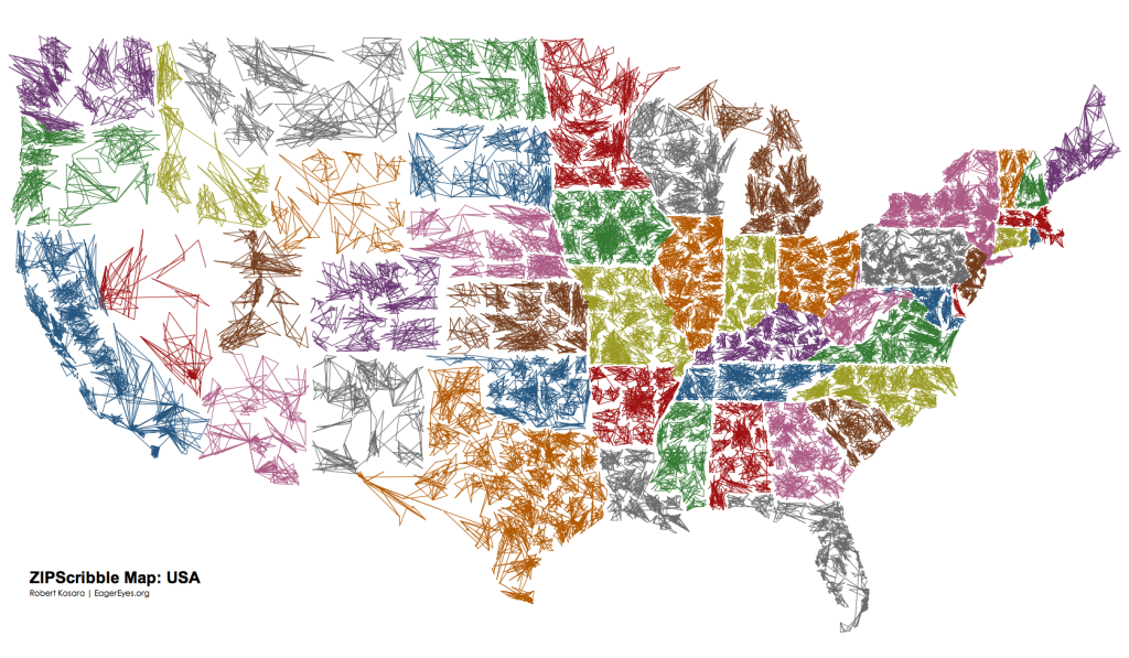 The Us Zipscribble Map - Eagereyes | Map of USA with Zip Codes