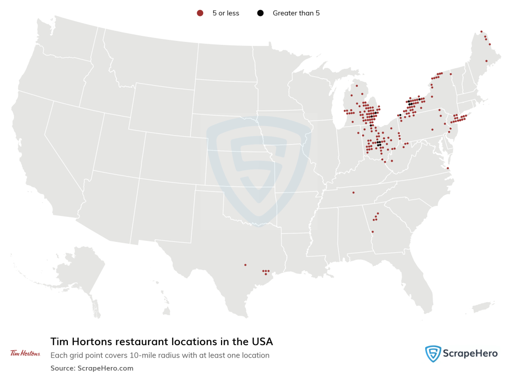 Tim Hortons Restaurant Locations In The Usa | Map Of Tim Hortons In Usa