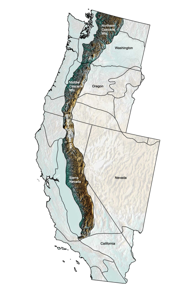 Topography Of The Cascade-Sierra Mountains — Earth@Home | Cascade Mountains On Map Of Usa
