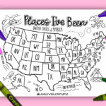 U.s. Map Coloring Page Digital Download, "Places I'Ve Been" U.s. | Free Printable Coloring Map Of USA