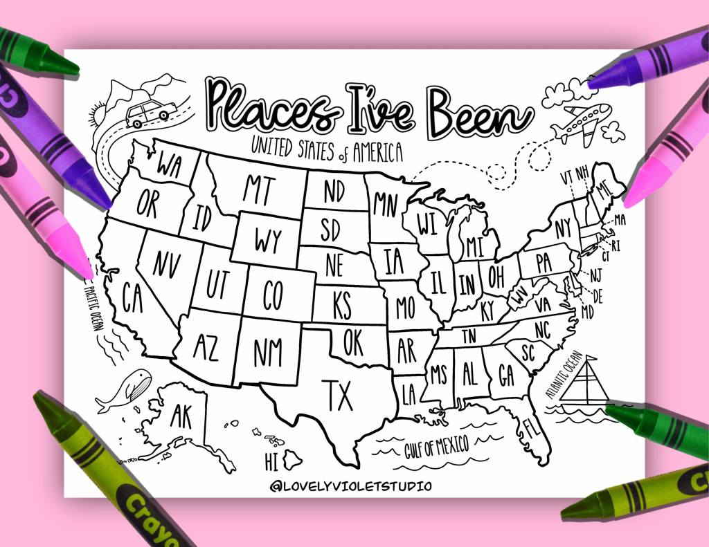 U.s. Map Coloring Page Digital Download, &amp;quot;Places I&amp;#039;Ve Been&amp;quot; U.s. | Free Printable Coloring Map of USA