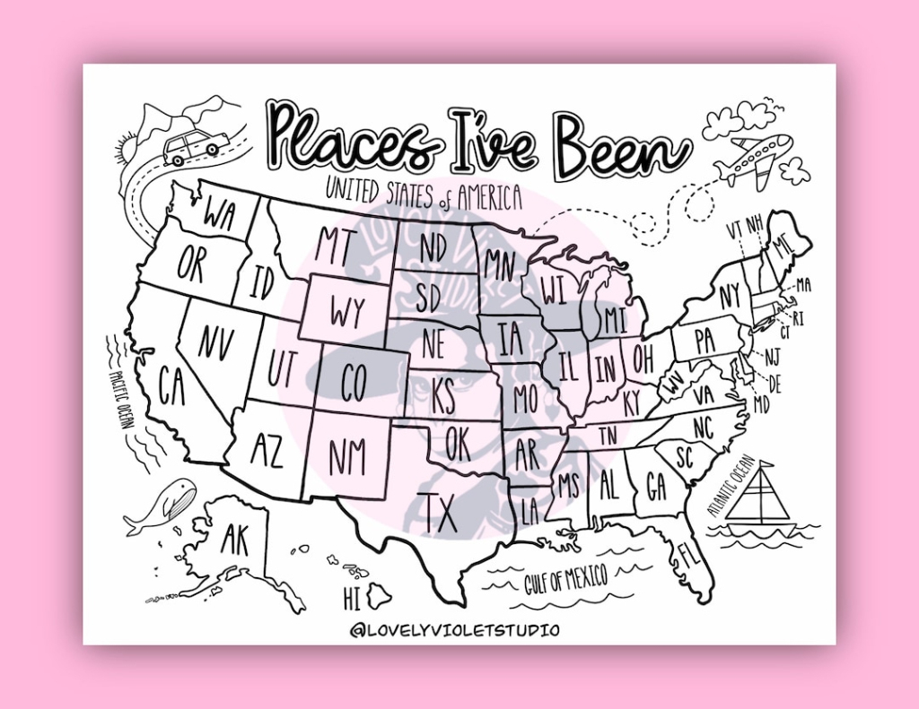 U.s. Map Coloring Page Digital Download, &amp;quot;Places I&amp;#039;Ve Been&amp;quot; U.s. | Printable Coloring Map of USA