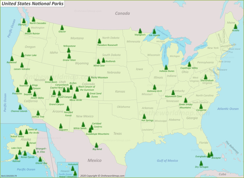 U.s. National Parks Map - Ontheworldmap | Map Of Usa Showing National Parks