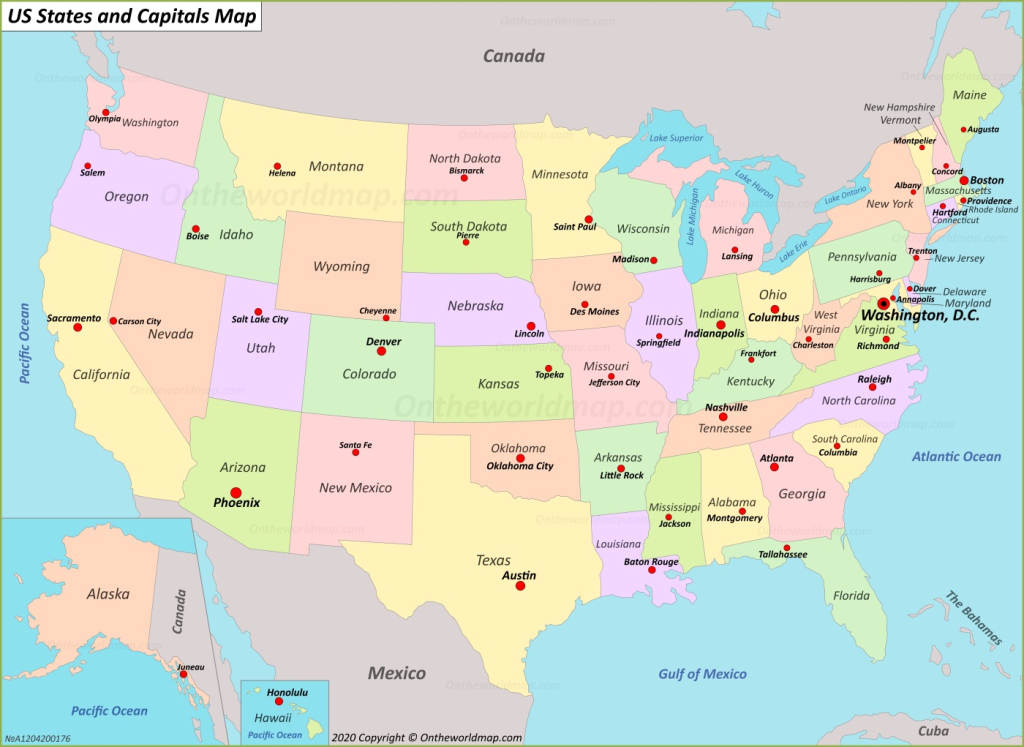 U.s. States And Capitals Map - Ontheworldmap | Map of USA and Their Capitals