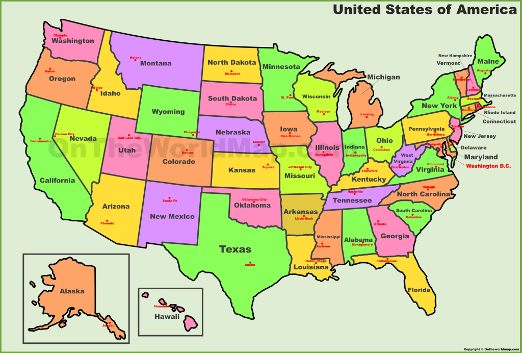 U.s. States And Capitals Map - Ontheworldmap | Map of USA with Capital Cities