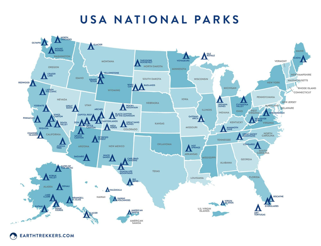 Ultimate Us National Parks List For 2025 (+ Printable Checklist) | Map of All the National Parks in USA