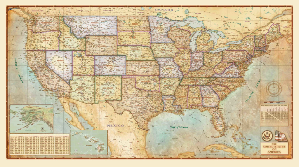 United States Antique Wall Mapcompart - The Map Shop | Old Maps Of The Usa